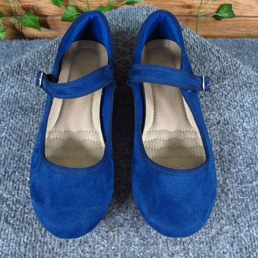 Ollio Women Mary Jane Ballet Flats Size 7.5 Everyday Comfort Blue Faux Suede